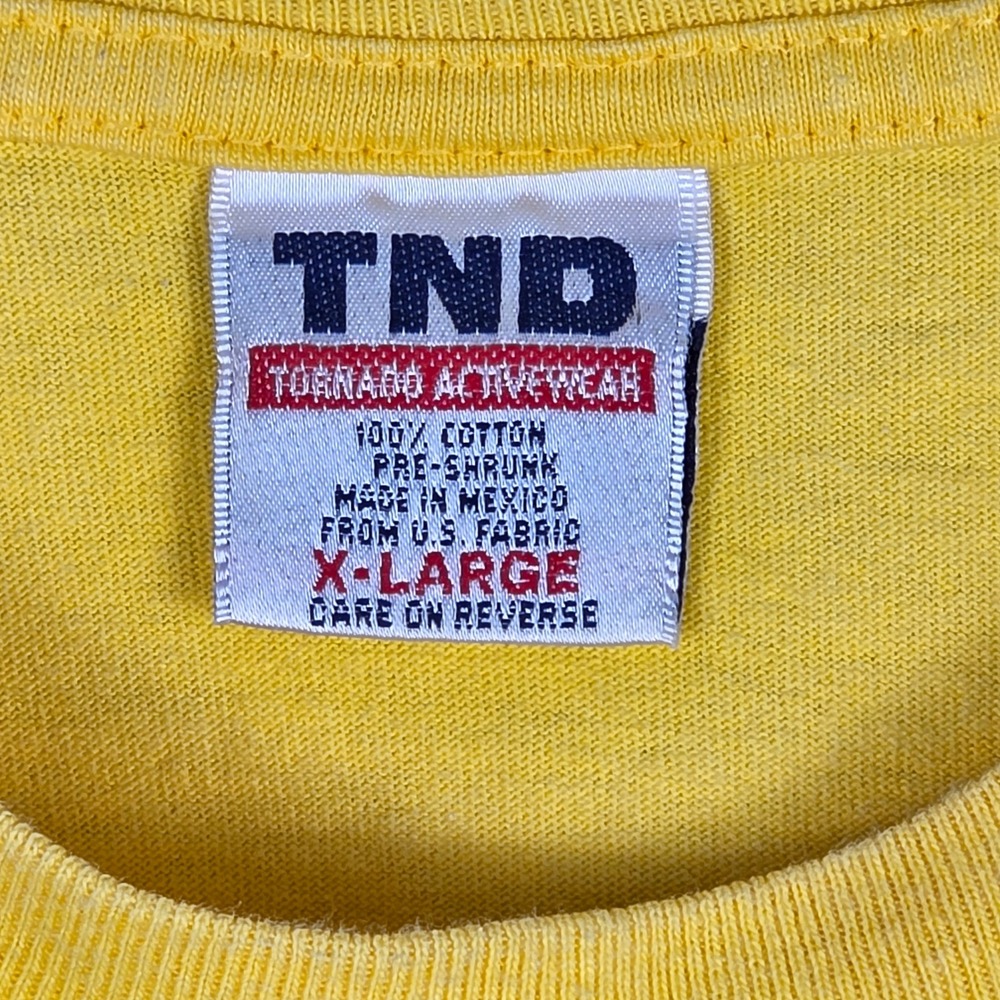 VTG TND Tornado Activewear Mens T Shirt XL Yellow Hip Hop Graphic 2000s Y2K Rare - Picture 6 of 16
